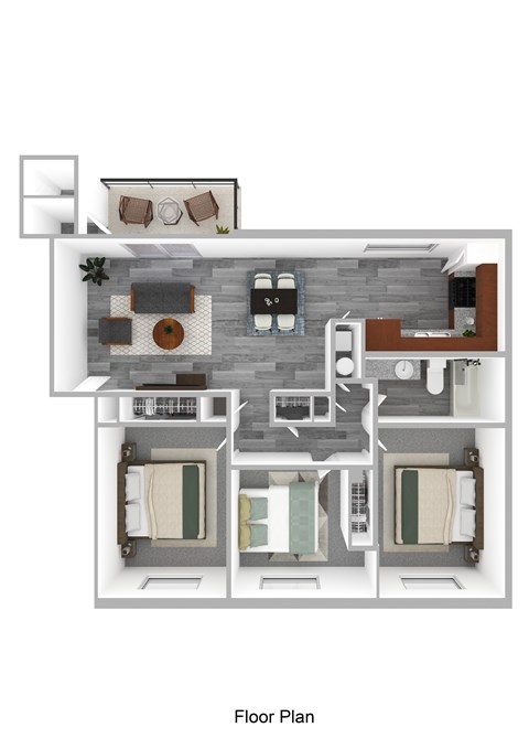 Floor plan for 3 beds, 1 bath, 1160 sqft